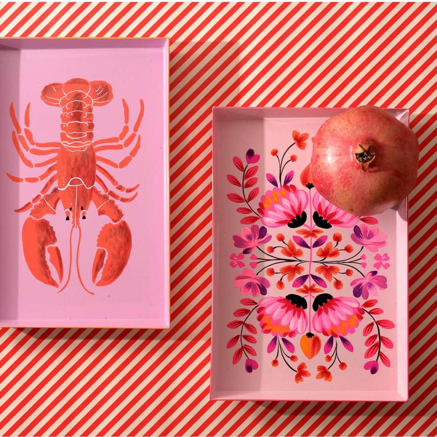 Plateau met Kreeftprint – Roze & Rood & Oranje; Afbeelding: 2