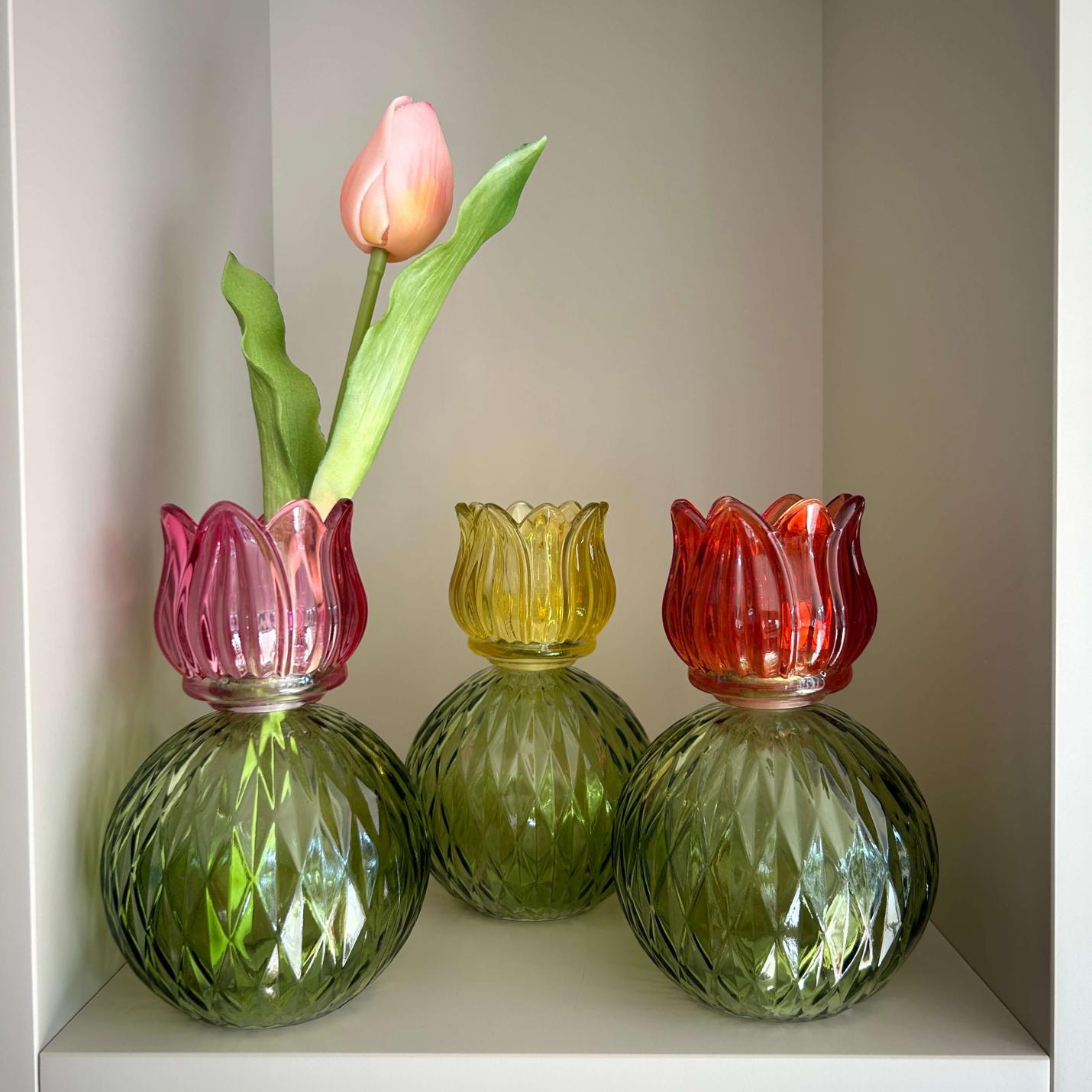 Kandelaar en Vaasje  Flower T-light bol- Rood; Afbeelding: 2