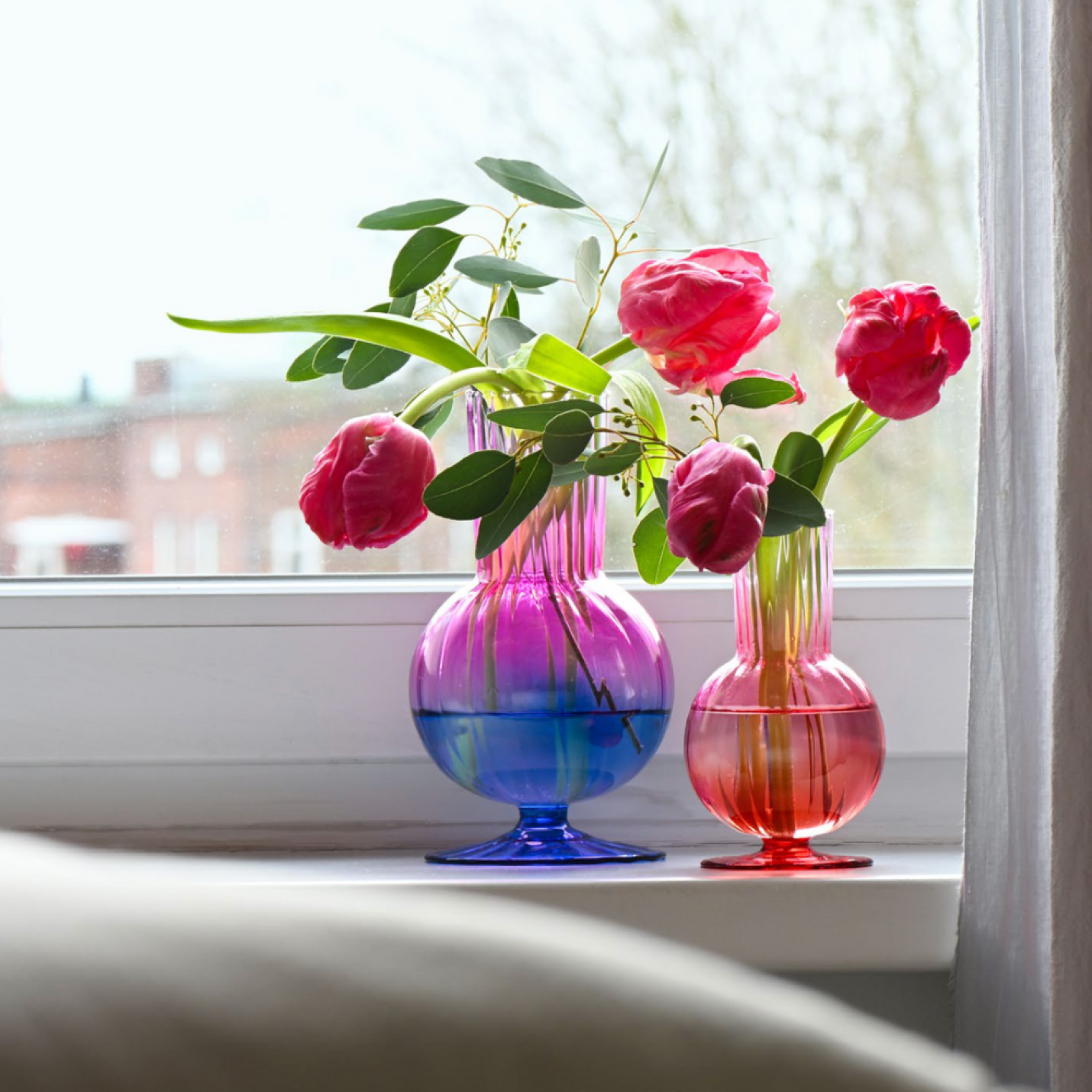 Glazen Vaasje Blauw-Fuchsia - 20 cm hoog; Afbeelding: 2