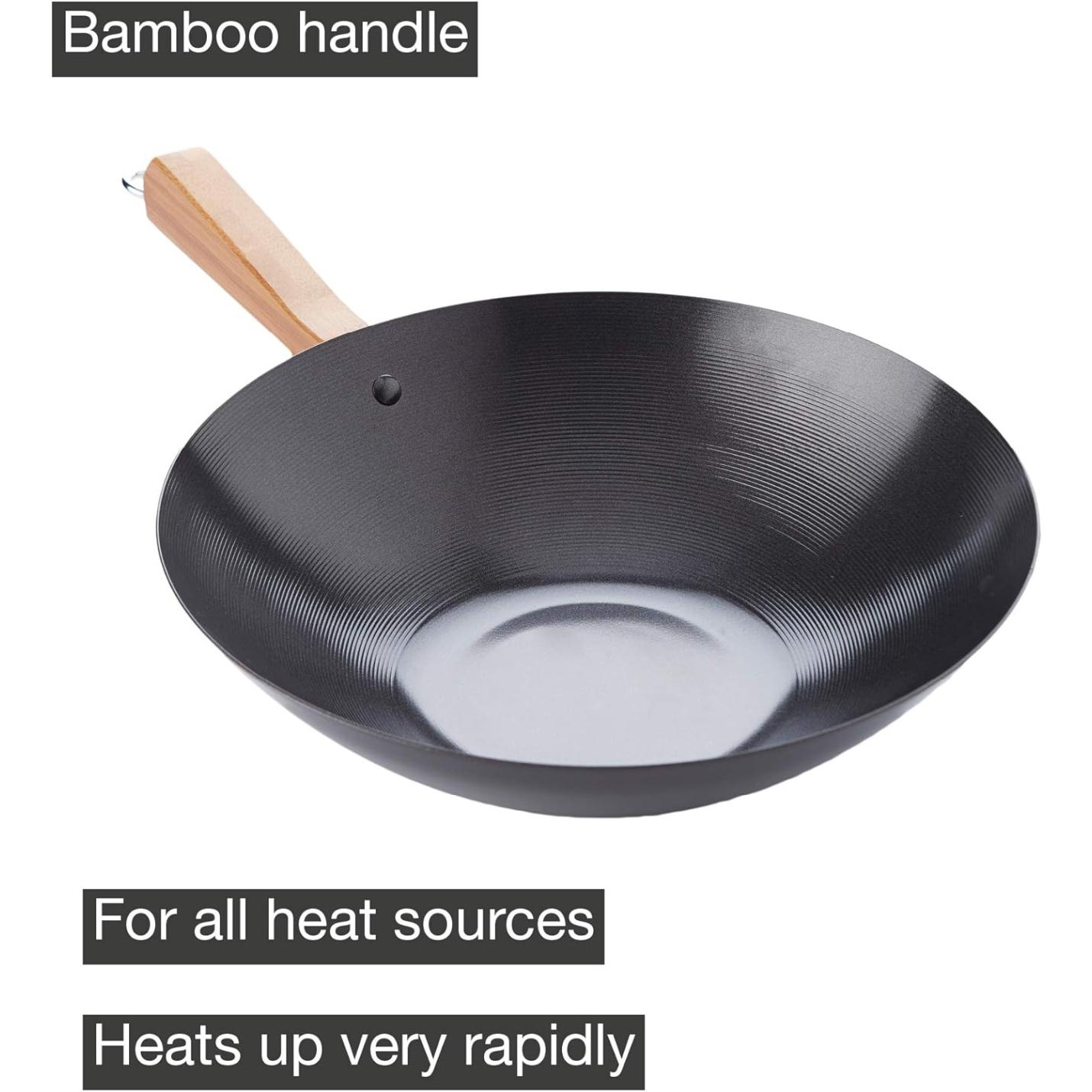 Point-Virgule Wokpan - Carbonstaal - Met Anti-aanbaklaag - Met Bamboe Handvat - 30cm - 50 x 31 x 8,4 cm; Afbeelding: 8