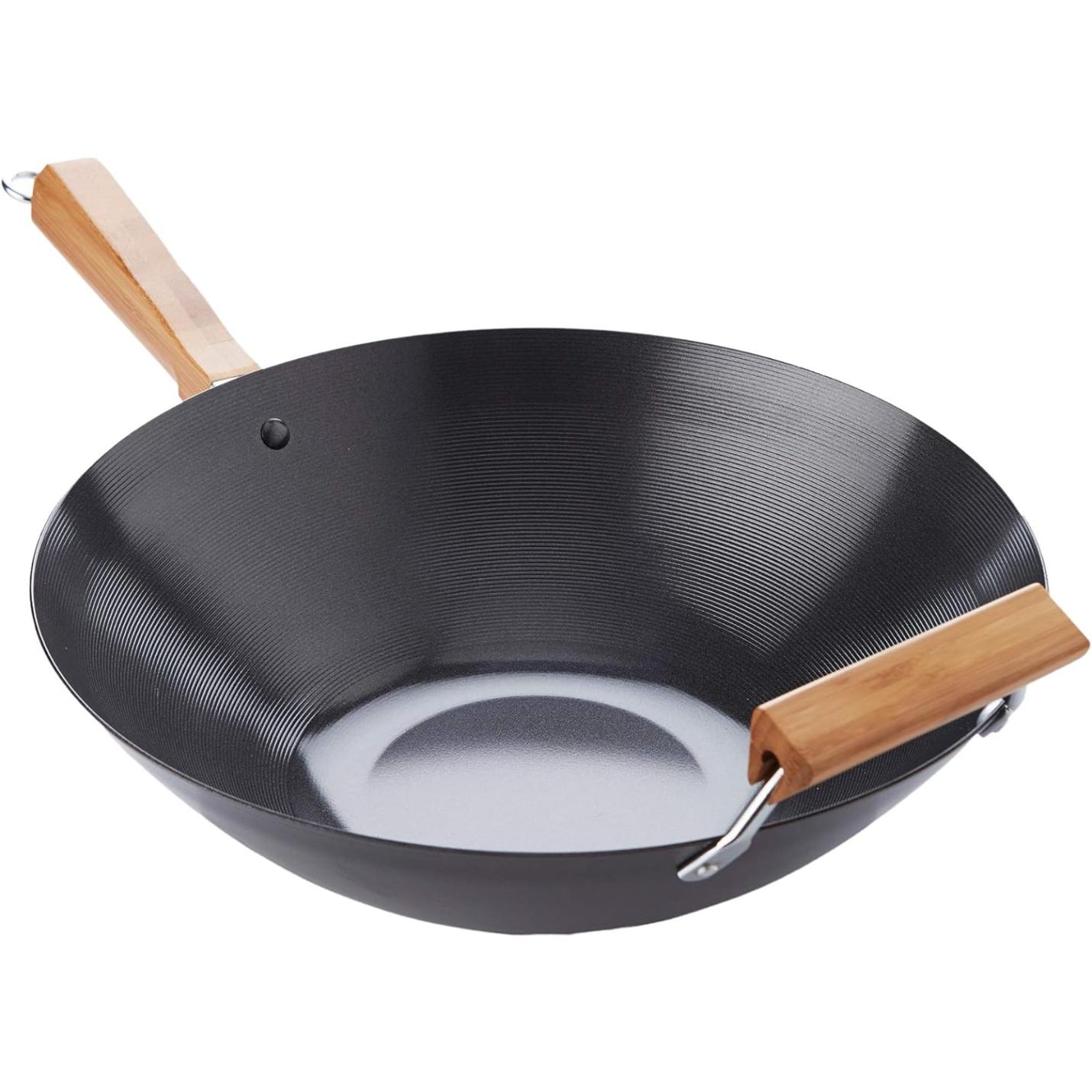 Point-Virgule Wokpan - Carbonstaal - Met Anti-aanbaklaag - Met Bamboe Handvat - 30cm - 50 x 31 x 8,4 cm; Afbeelding: 11