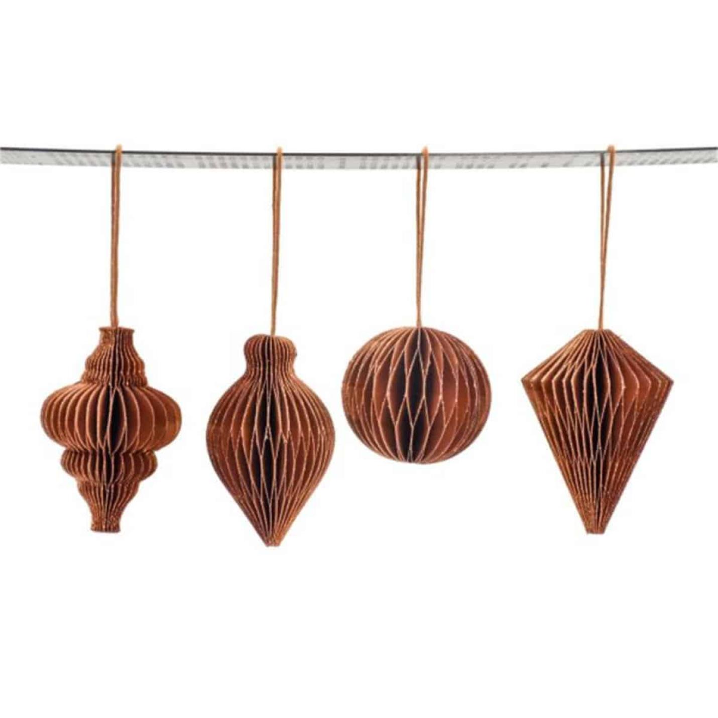 Kerst set ornament hangers goudbruin set van 4