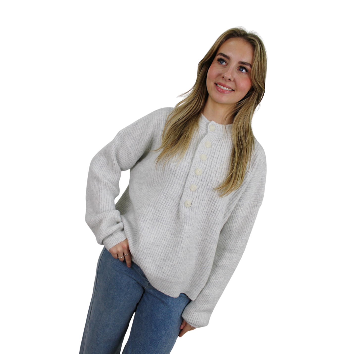 SADIE BASIC BUTTON KNIT | LIGHT GREY - S/M; Afbeelding: 3