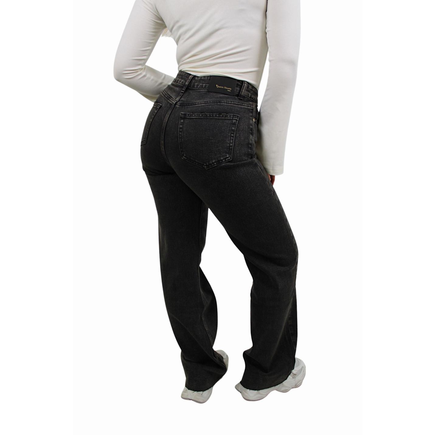 QUEEN HEARTS TALL WIDE LEG JEANS W3636-6 | VINTED BLACK - 42/XL; Afbeelding: 3