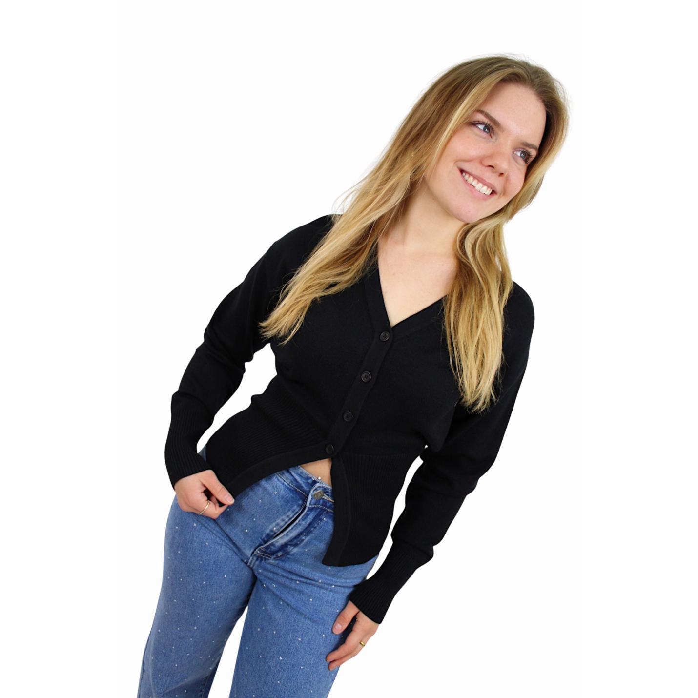 SOFT SPLIT CARDIGAN | BLACK - S/M; Afbeelding: 2