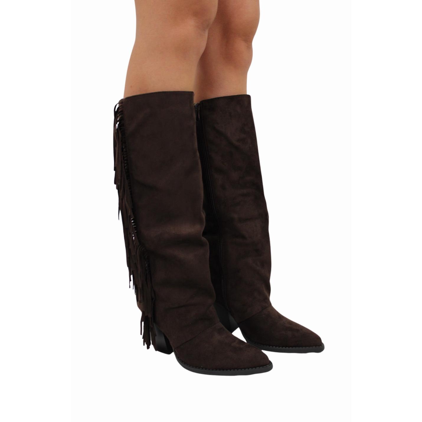 SUEDE FRANJE COWBOYBOOTS | BROWN - 36