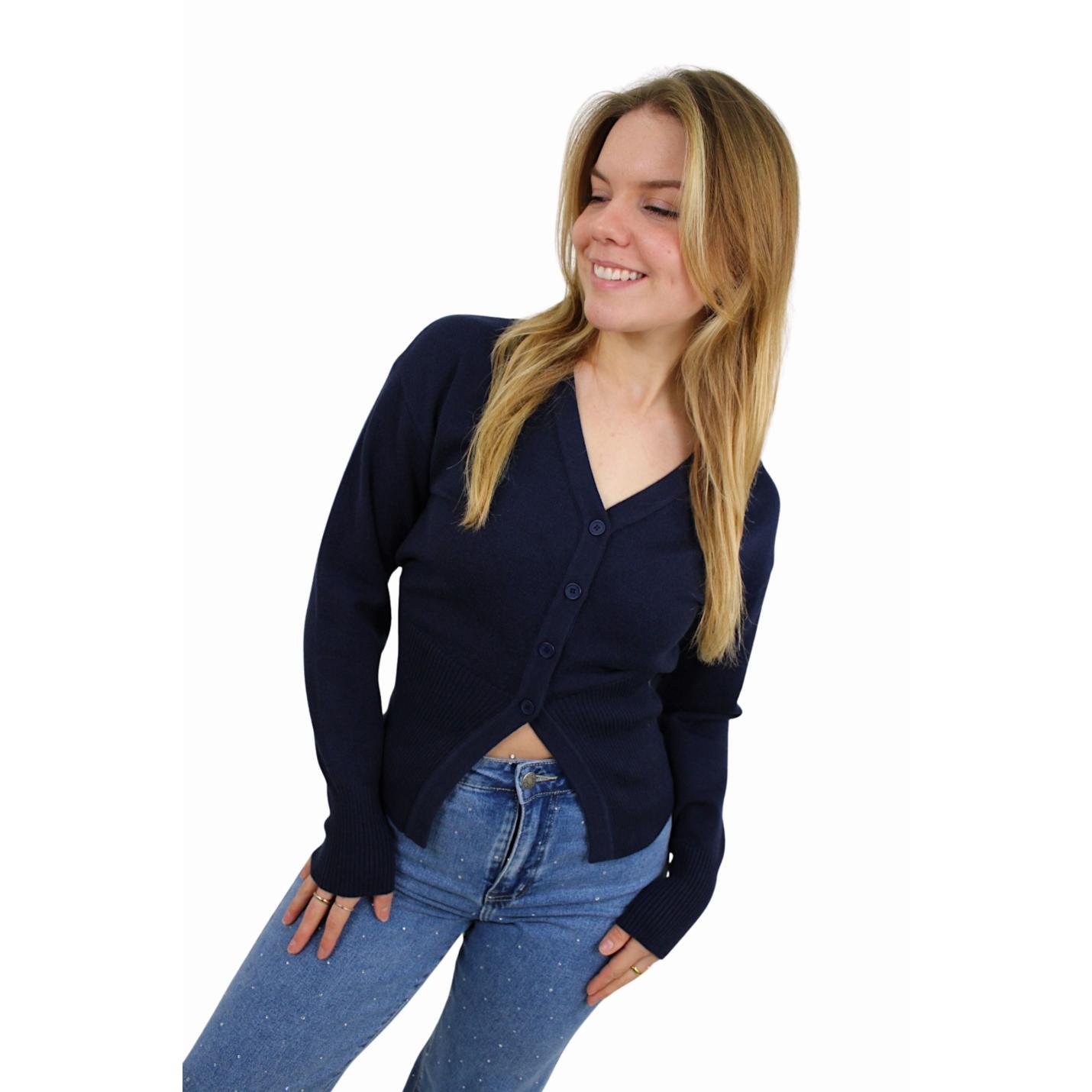 SOFT SPLIT CARDIGAN | NAVY - S/M; Afbeelding: 2