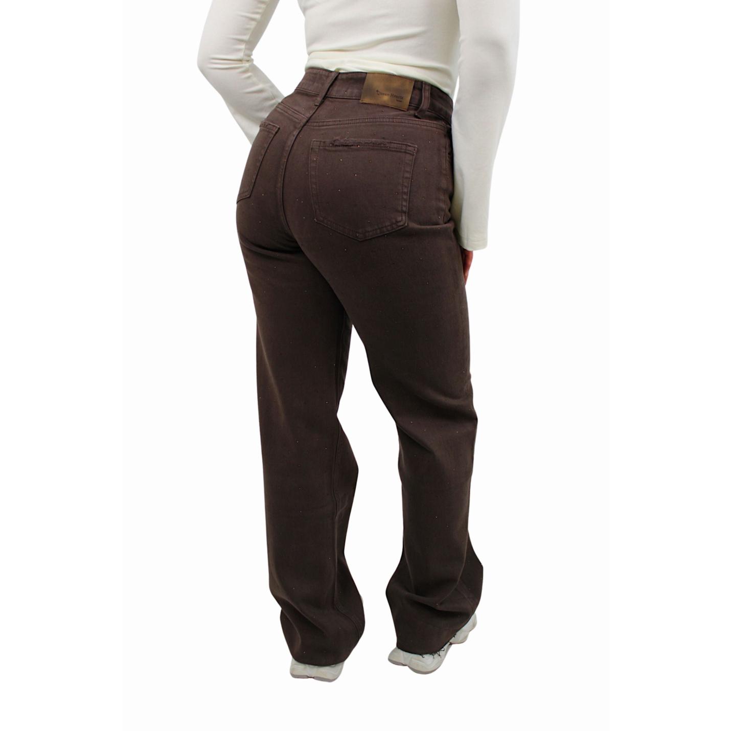 QUEEN HEARTS TALL GLITTER WIDE LEG JEANS W3767 | BROWN - 38/M; Afbeelding: 3