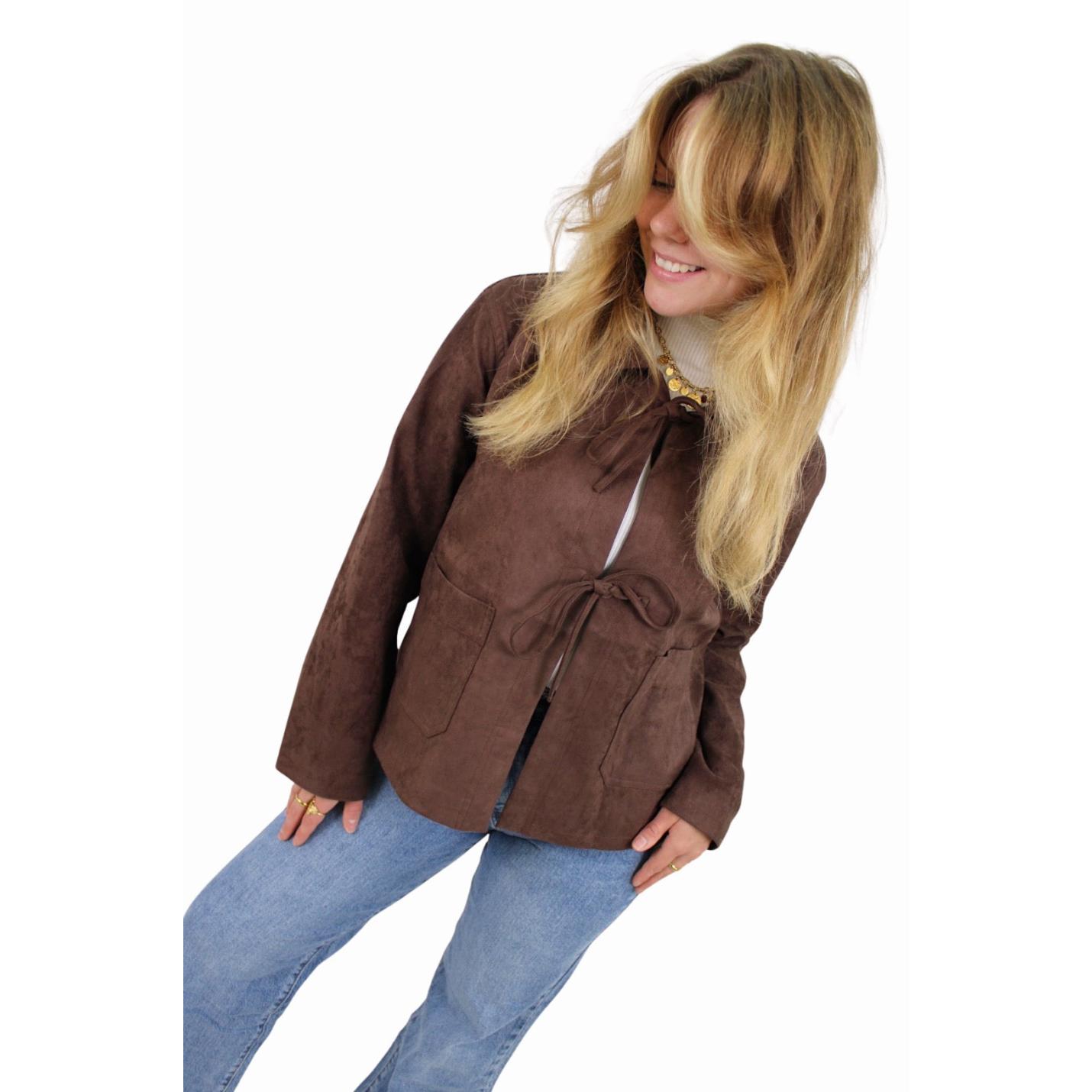 MAJA SUEDE BOW JACKET | BROWN - S/M; Afbeelding: 3