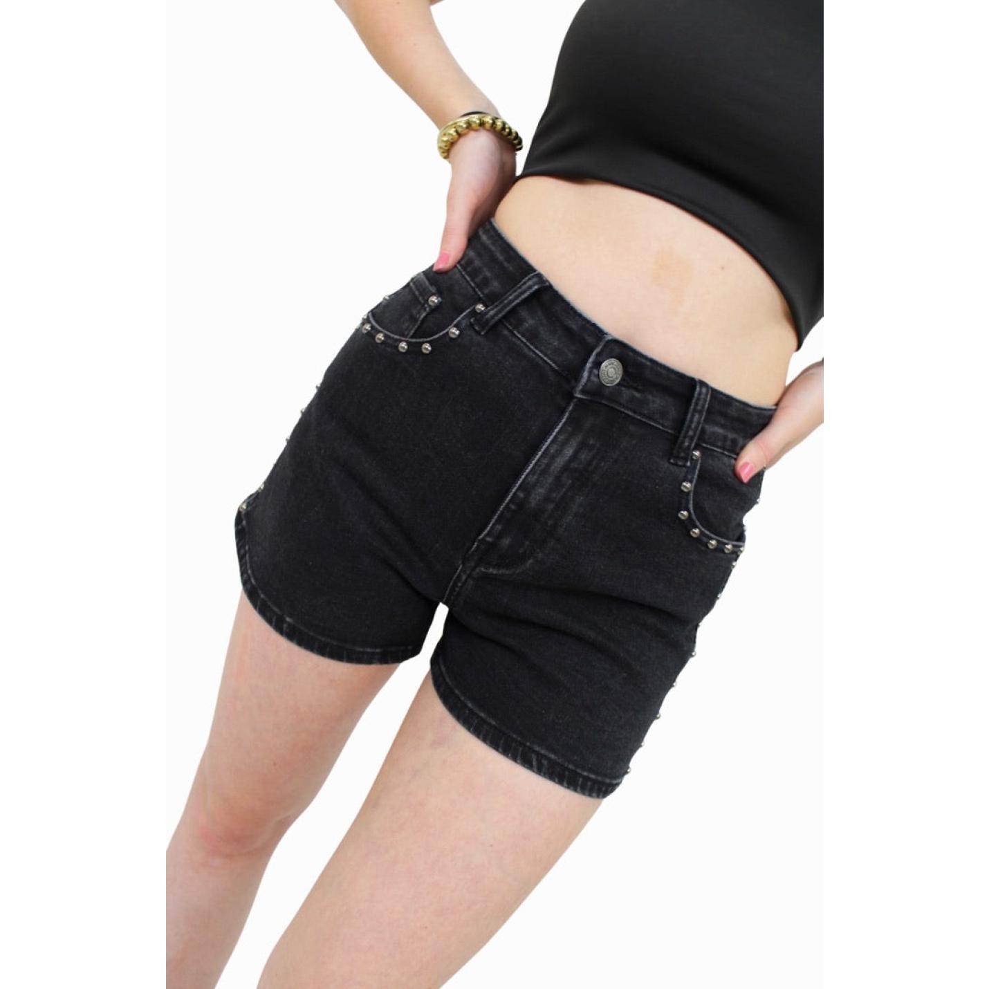DENIM SHORT STUDS | ZWART - 42/XL