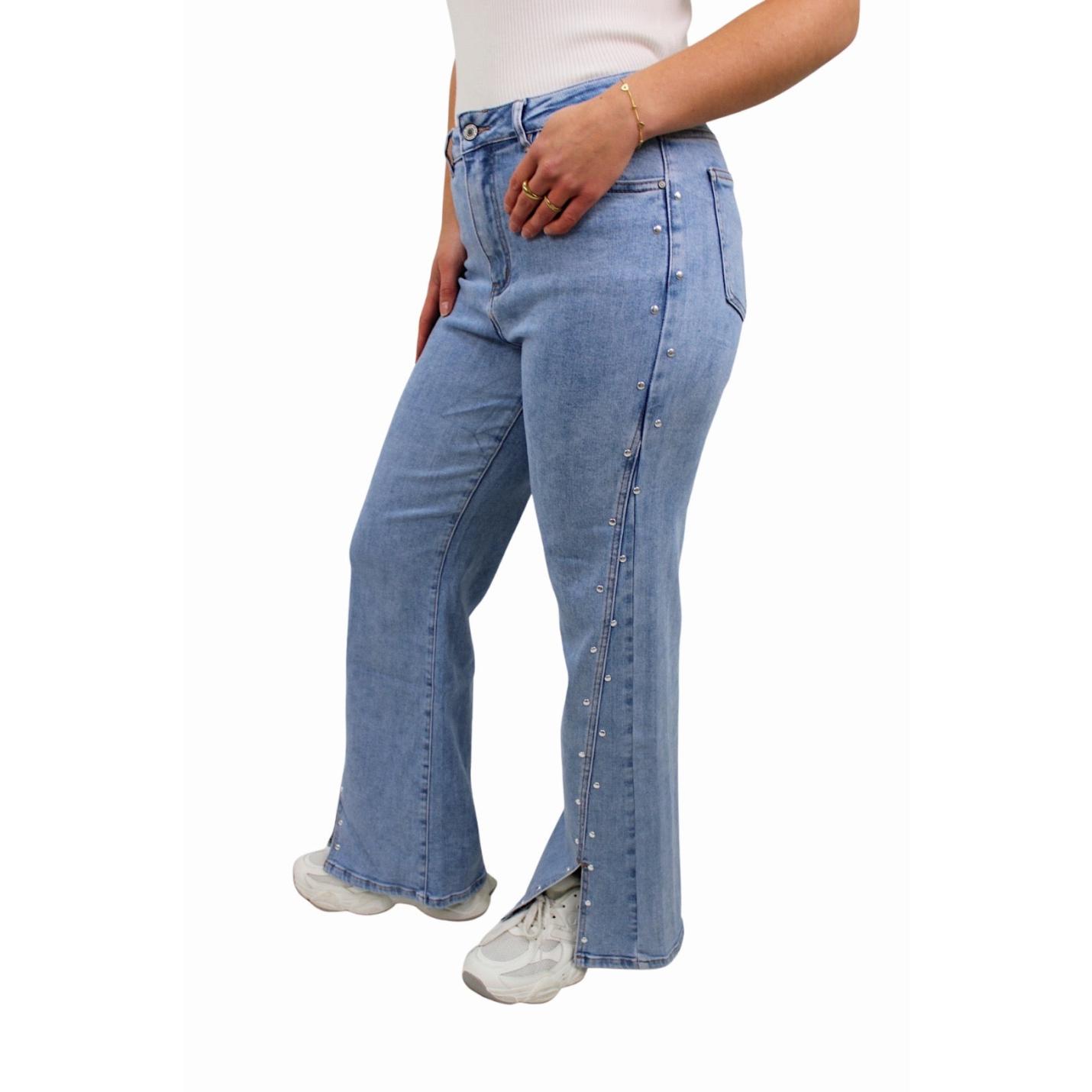 PETITE STUDS SPLIT JEANS ST6090-2 | LIGHT BLUE - 34/XS