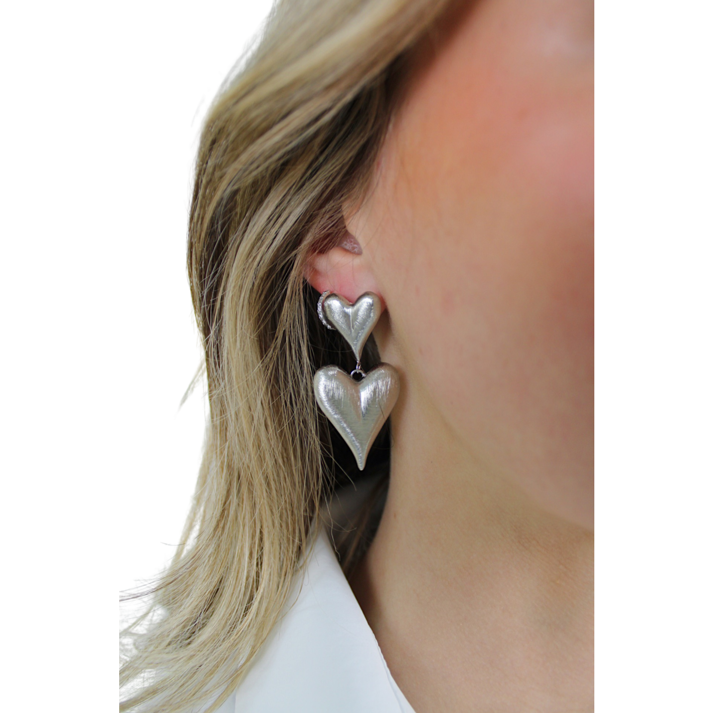 DOUBLE HEART EARRINGS | SILVER
