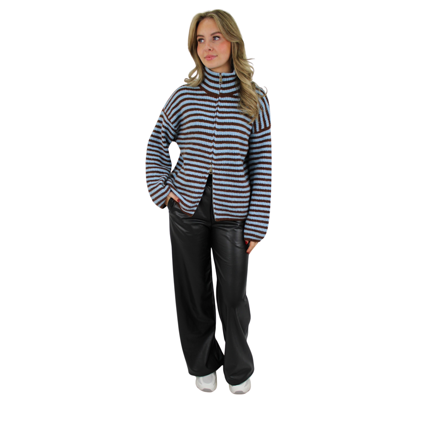 LIV STRIPED ZIPPER | BLUE/BROWN; Afbeelding: 2