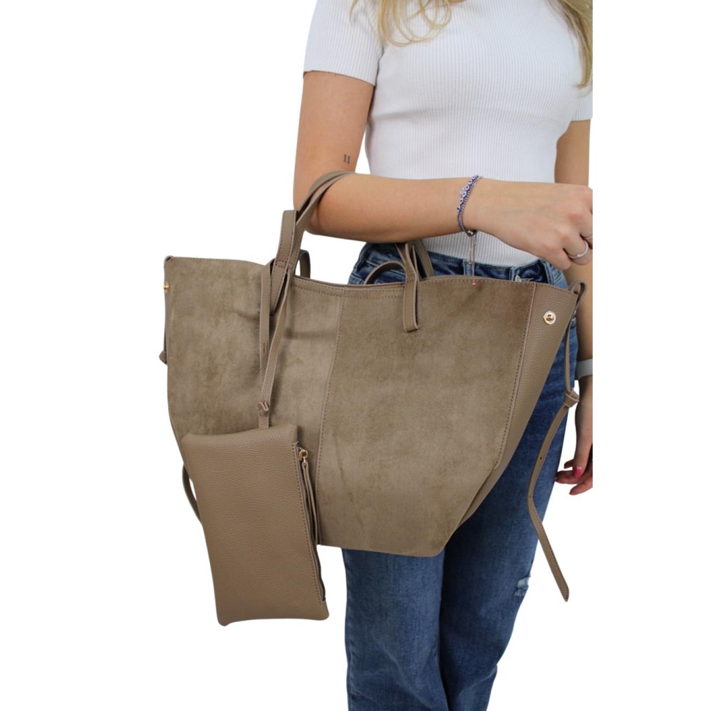 PHEBE SUEDE SHOPPER | TAUPE