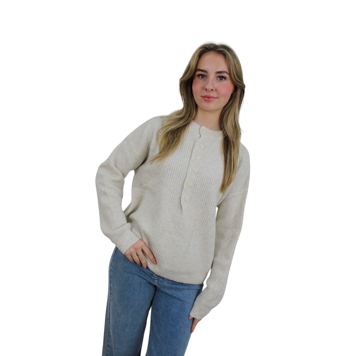 SADIE BASIC BUTTON KNIT | BEIGE - S/M; Afbeelding: 3