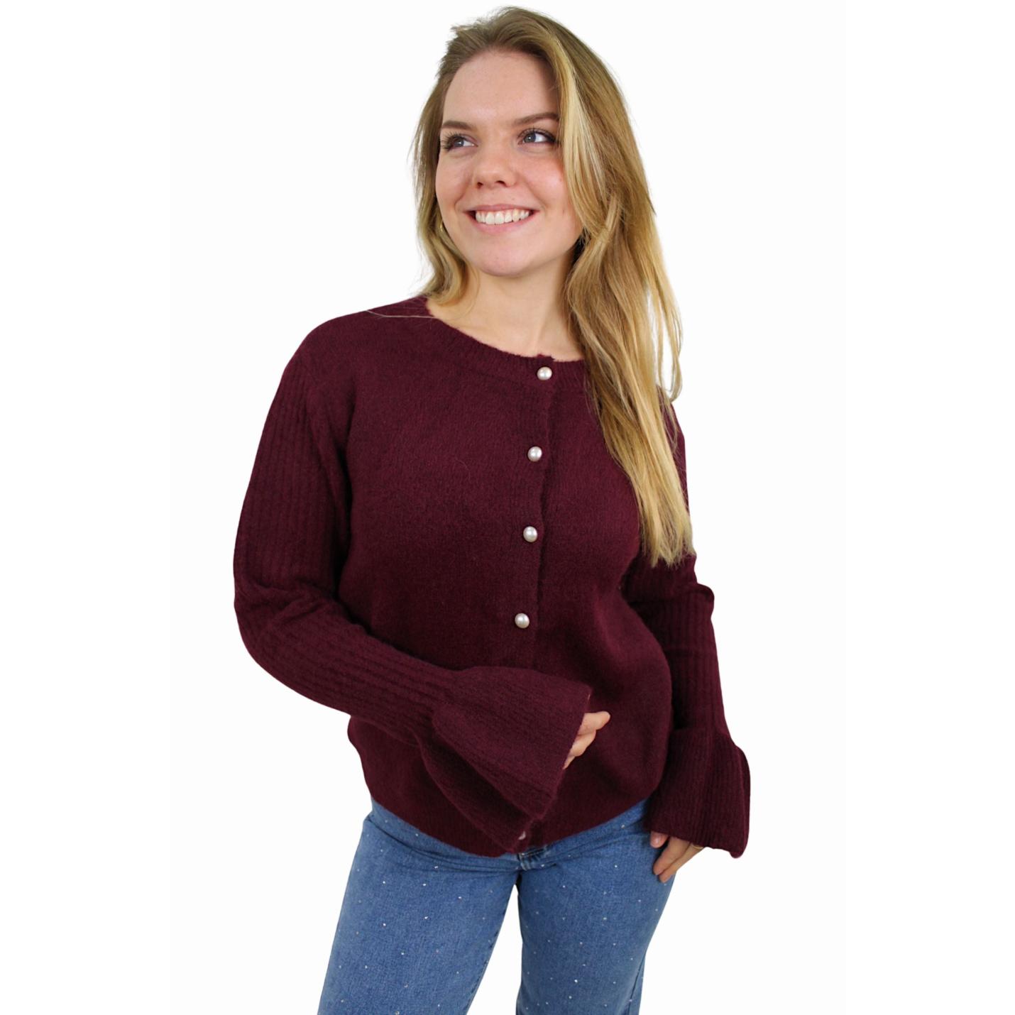 SOFT PEARL CARDIGAN | AUBERGINE; Afbeelding: 2
