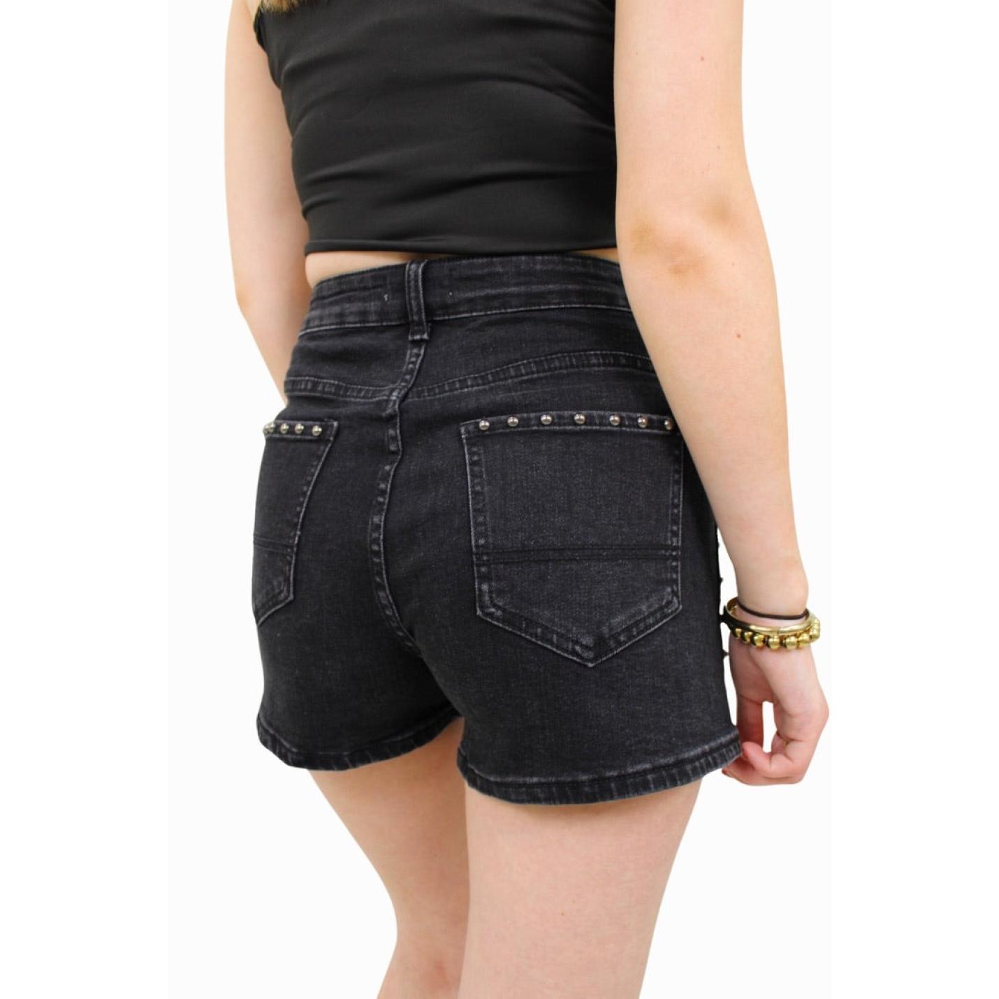 DENIM SHORT STUDS | ZWART - 34/XS; Afbeelding: 3