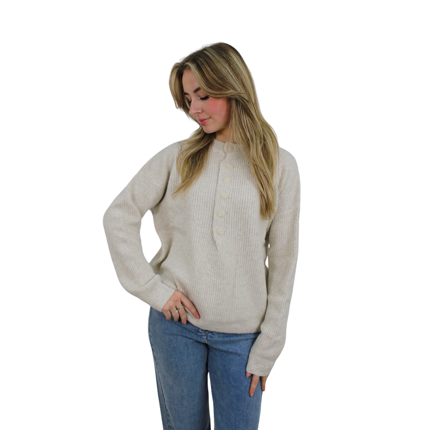 SADIE BASIC BUTTON KNIT | BEIGE - S/M