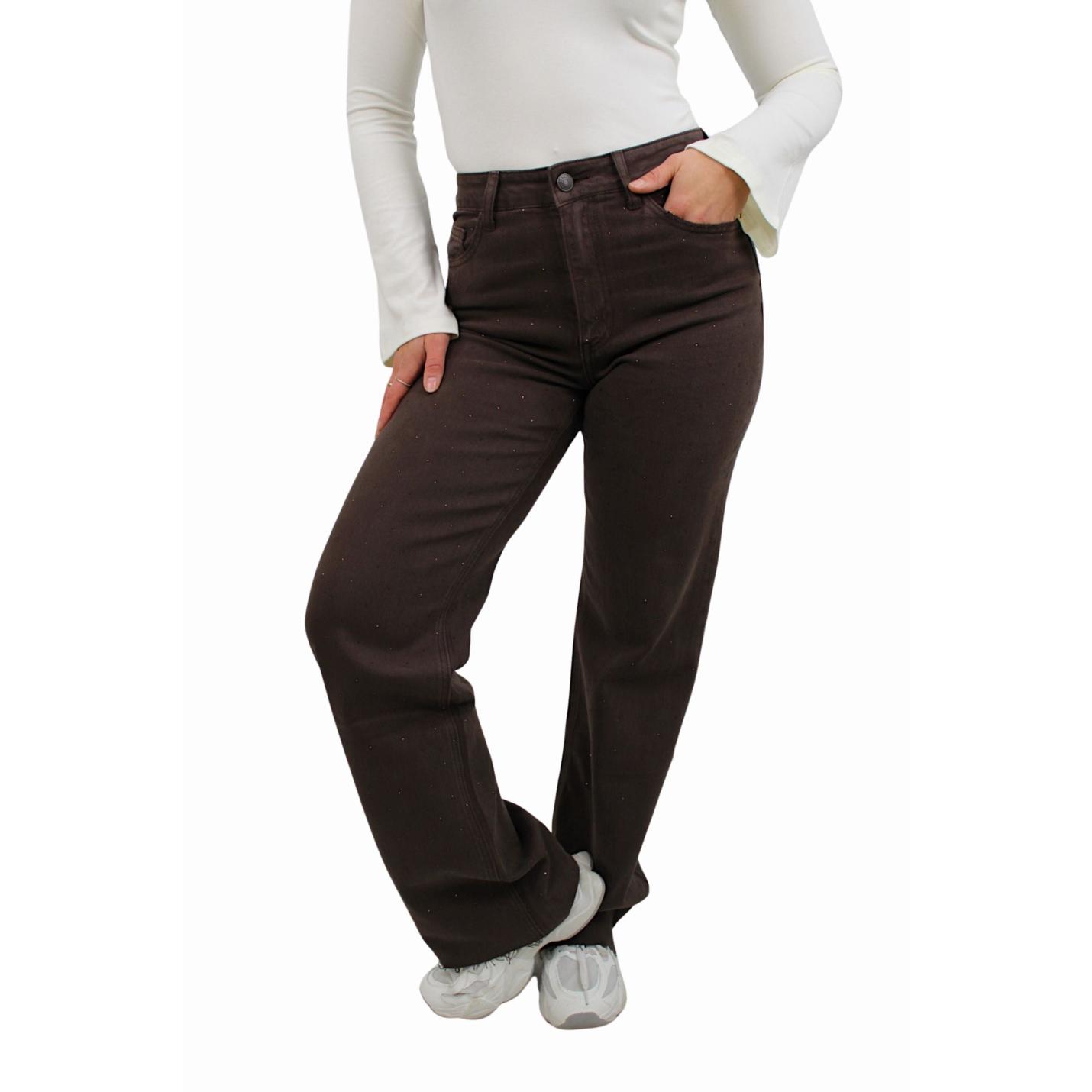 QUEEN HEARTS TALL GLITTER WIDE LEG JEANS W3767 | BROWN - 38/M; Afbeelding: 5