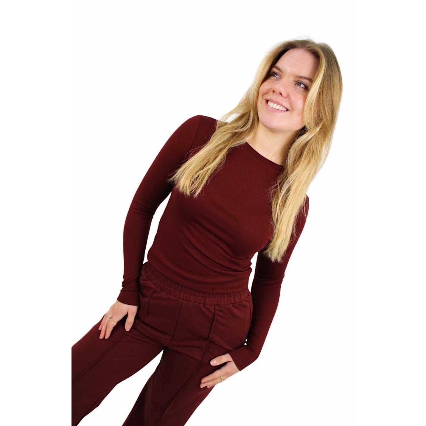 BY SWAN BASIC LONG SLEEVE TOP | BORDEAUX - S/M; Afbeelding: 3