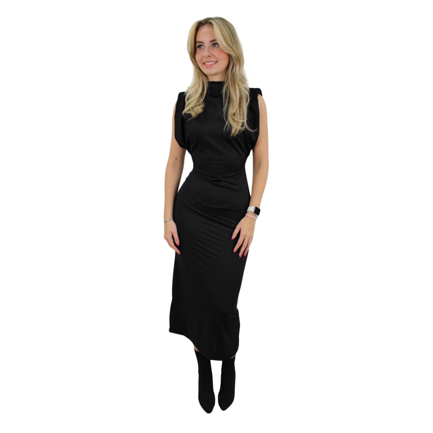 CLASSY LONG BASIC DRESS | ZWART; Afbeelding: 2