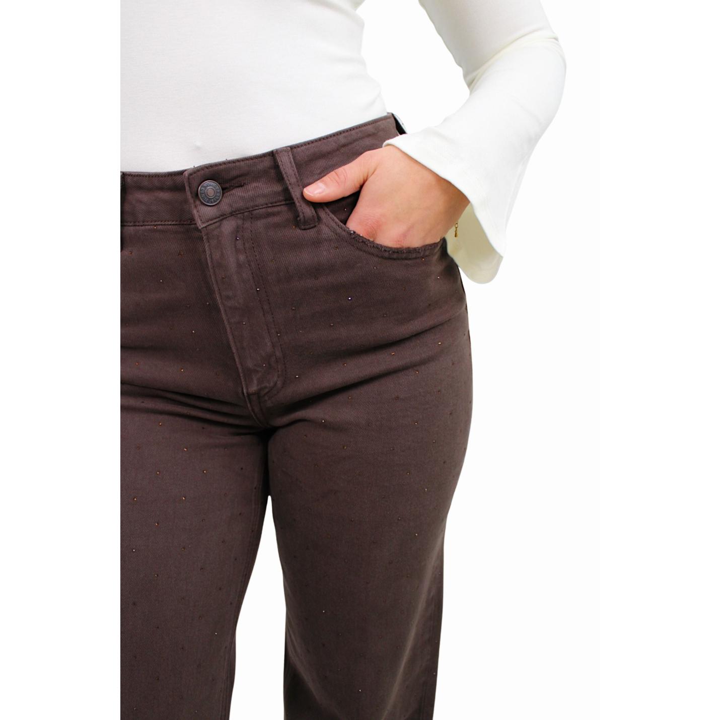 QUEEN HEARTS TALL GLITTER WIDE LEG JEANS W3767 | BROWN - 38/M; Afbeelding: 6