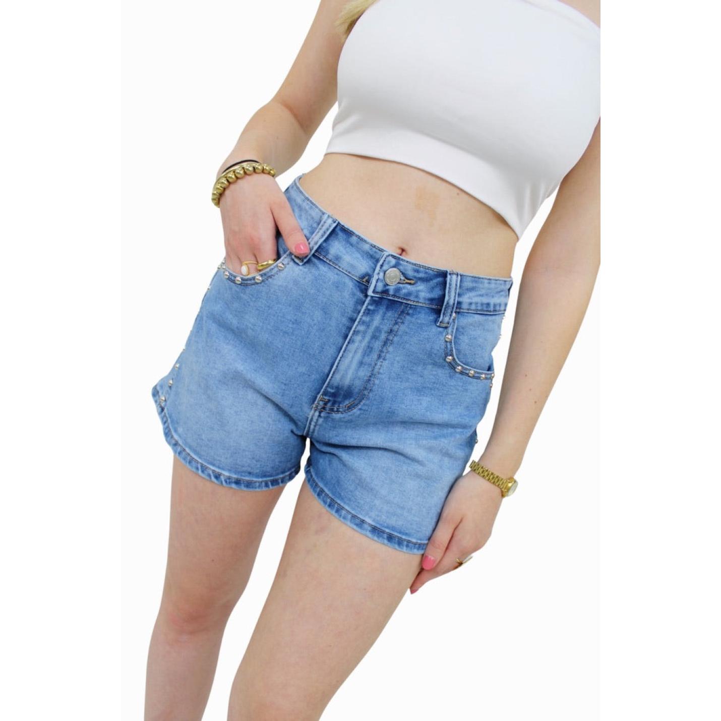 DENIM SHORT STUDS | BLAUW - 34/XS; Afbeelding: 2