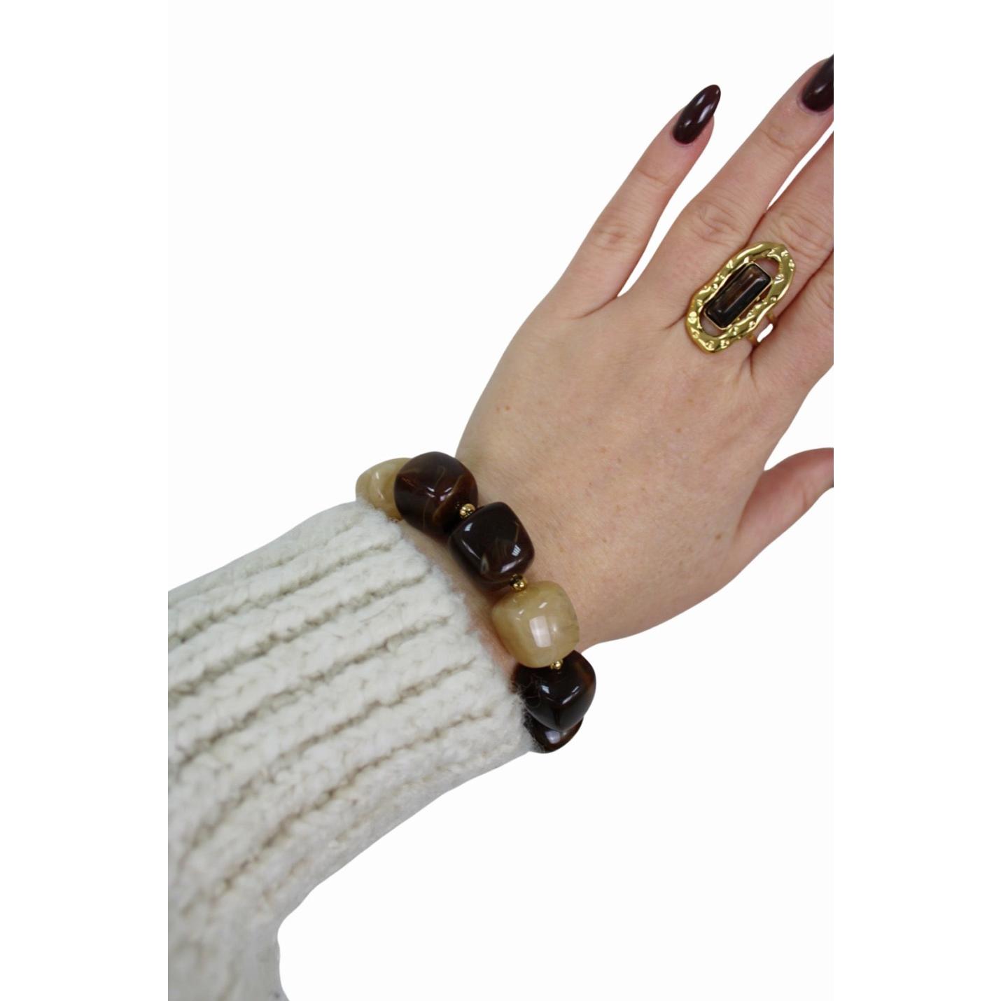 ELASTIC STONE BRACELET | BROWN/BEIGE