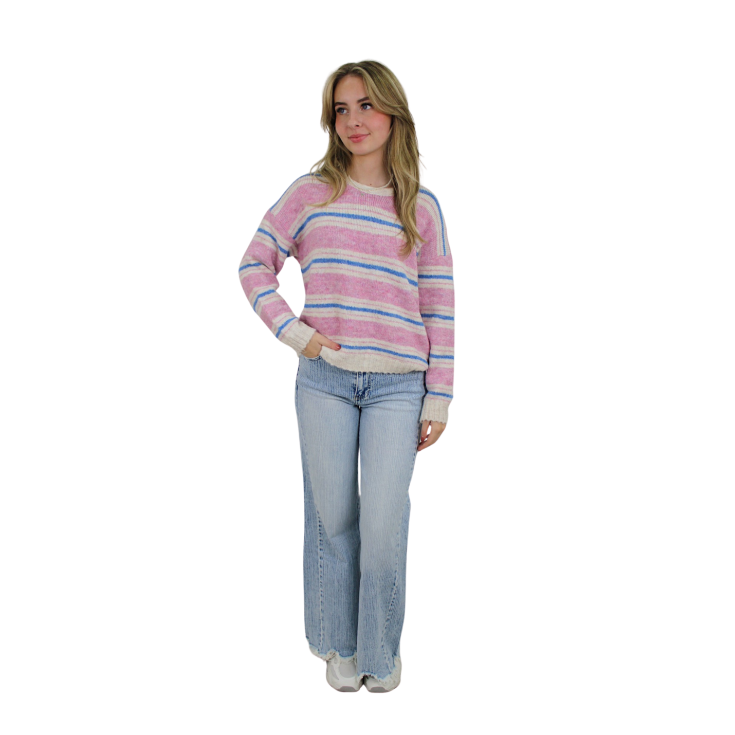 COSY STRIPED KNIT | BABYPINK/BLUE; Afbeelding: 2