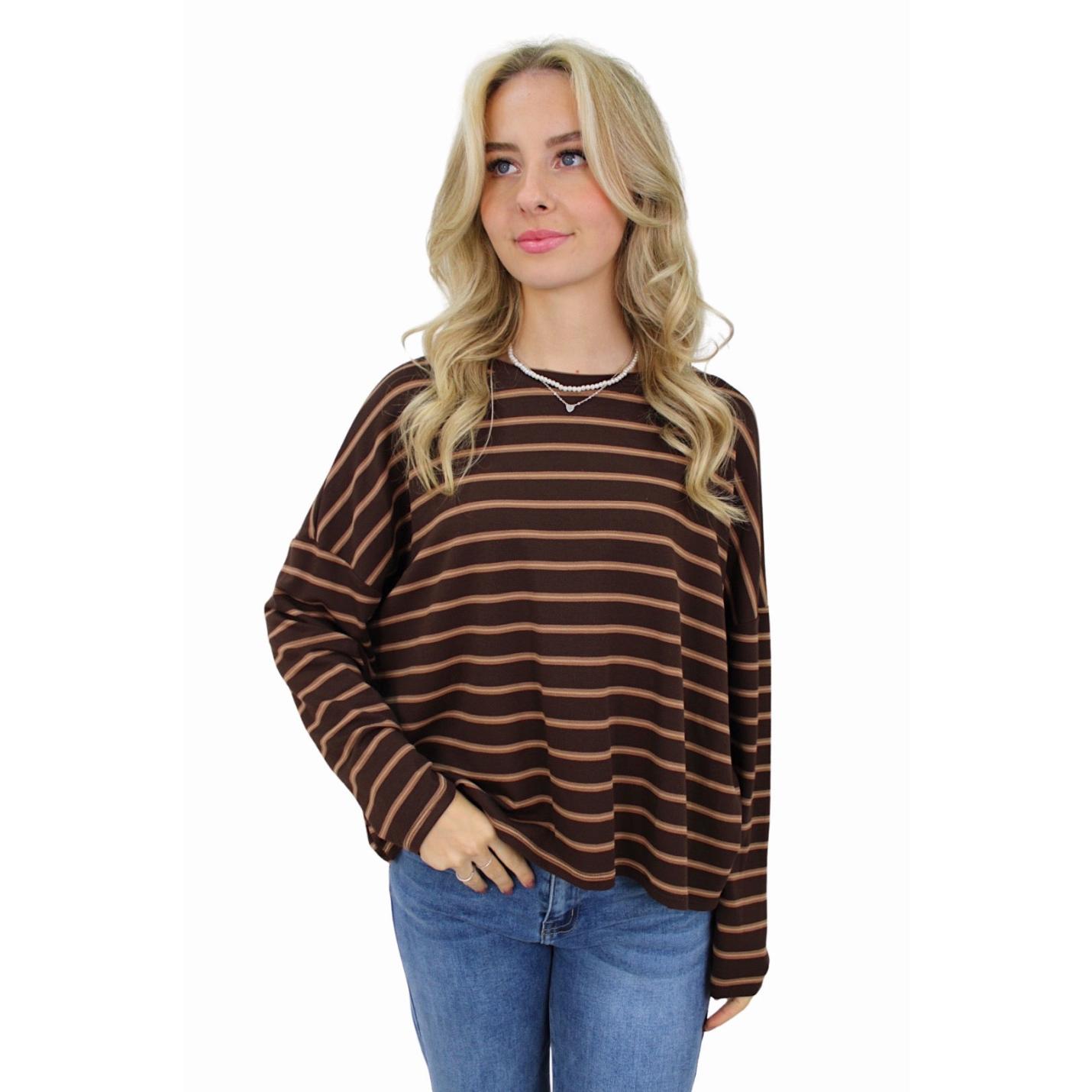 T-SHIRT LONG SLEEVE DOUBLE STRIPED | CAMEL/BROWN
