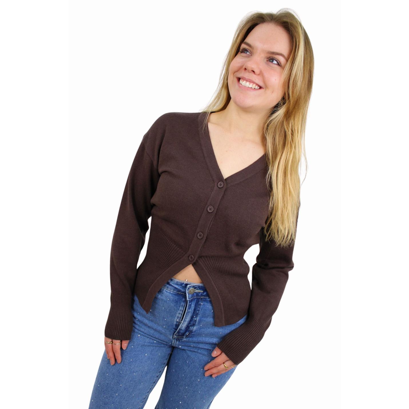 SOFT SPLIT CARDIGAN | BROWN - S/M