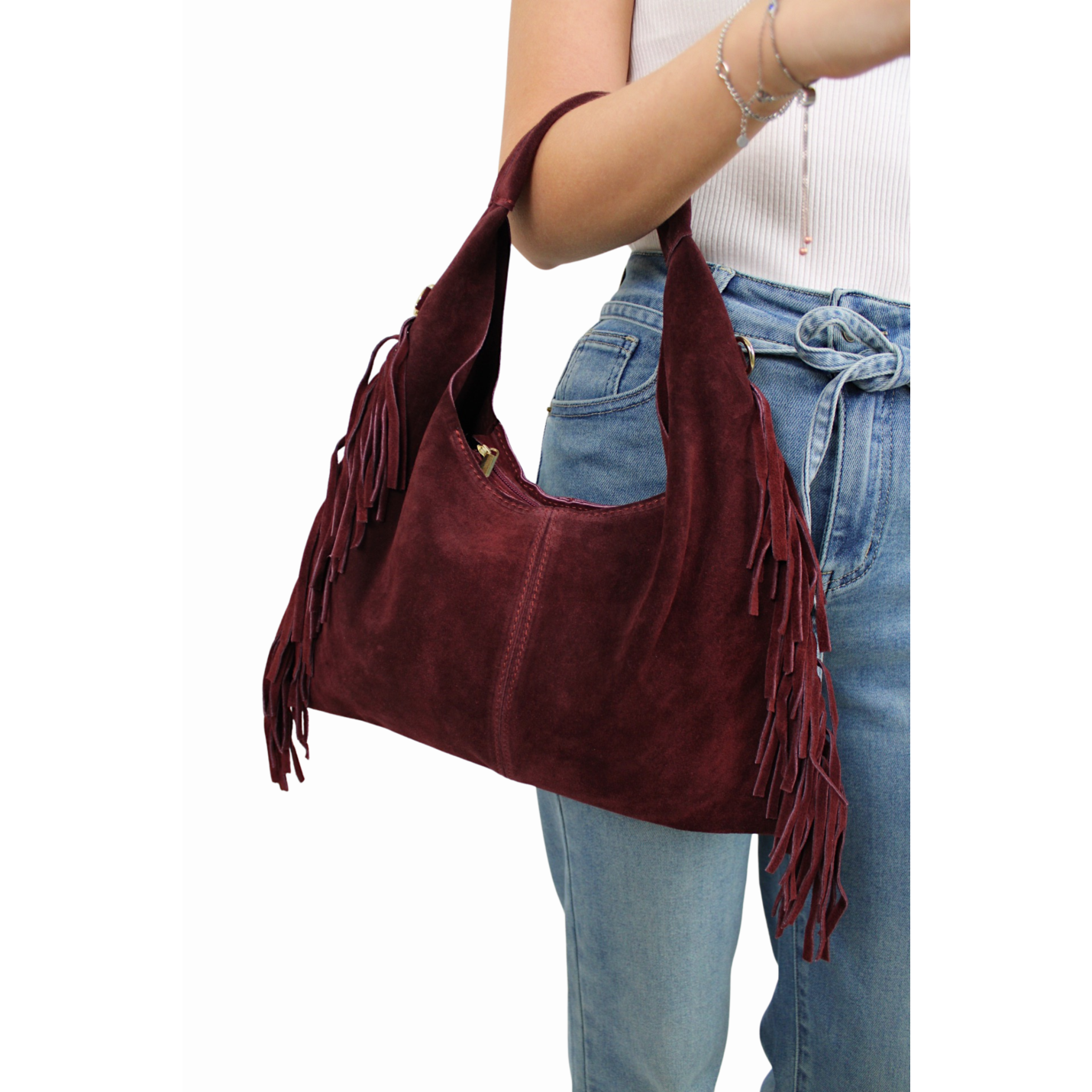 YARA LEATHER SUEDE FRANJE BAG | BORDEAUX