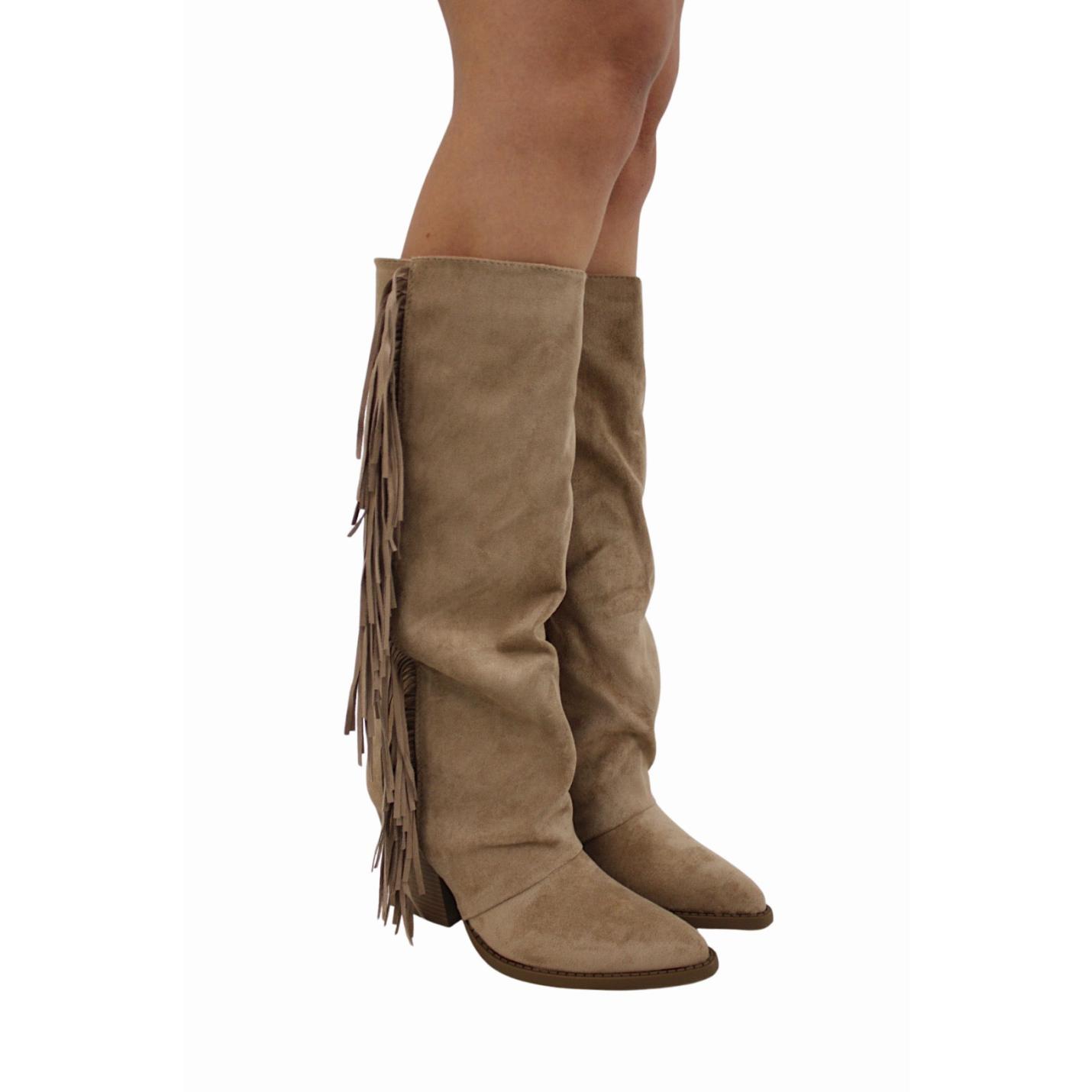 SUEDE FRANJE COWBOYBOOTS | BEIGE - 36; Afbeelding: 2