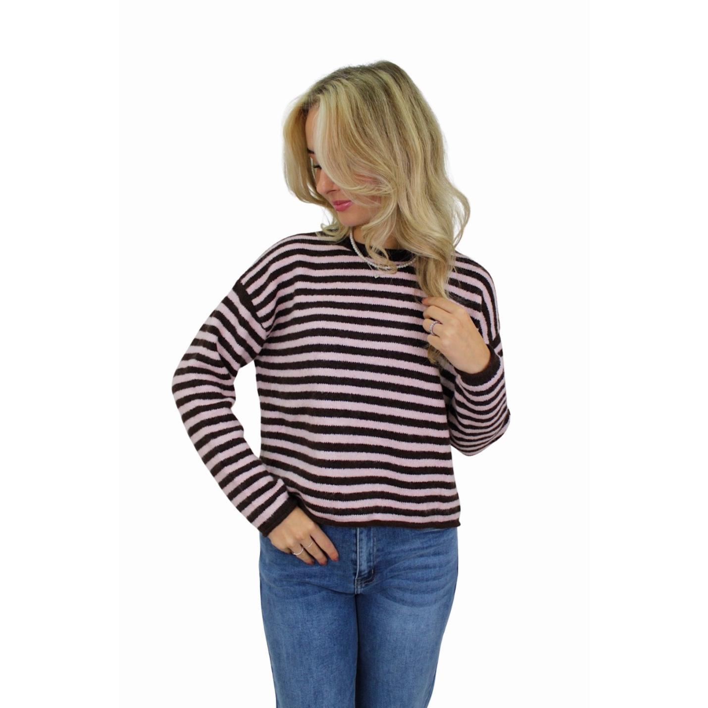 AMAYA SOFT STRIPED KNIT | BABYPINK/BROWN; Afbeelding: 3