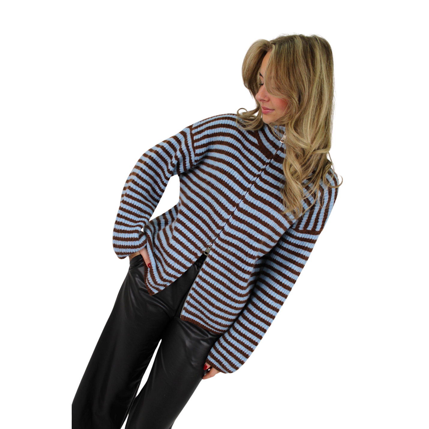LIV STRIPED ZIPPER | BLUE/BROWN; Afbeelding: 3