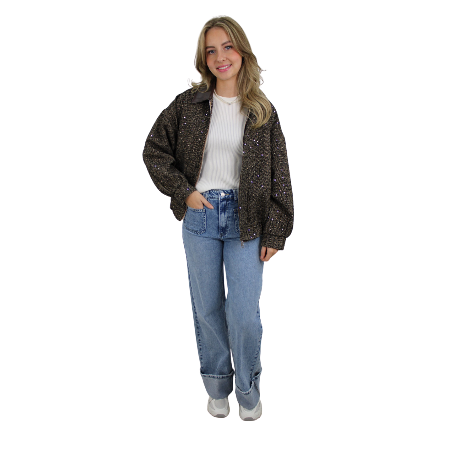 LOUA GLITTER BOMBER | BROWN; Afbeelding: 3