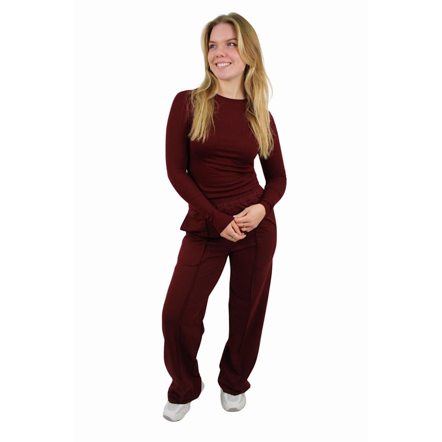 BY SWAN BASIC LONG SLEEVE TOP | BORDEAUX - S/M; Afbeelding: 2