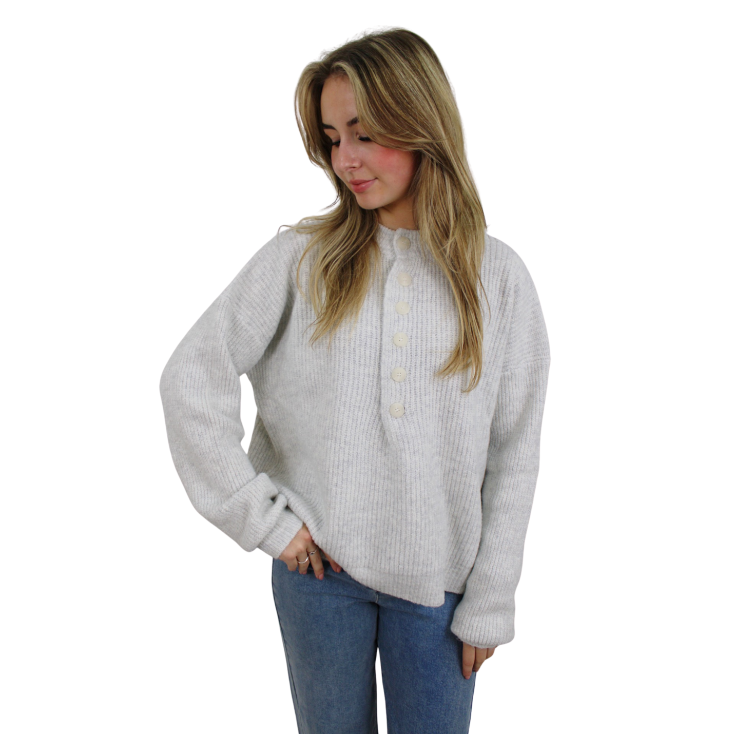SADIE BASIC BUTTON KNIT | LIGHT GREY - S/M