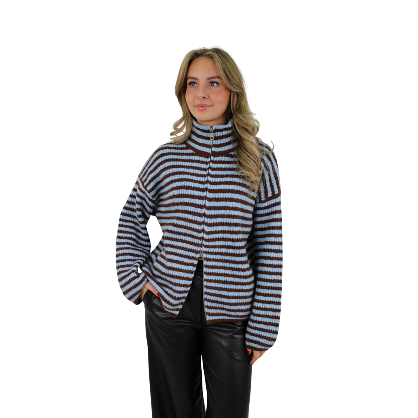 LIV STRIPED ZIPPER | BLUE/BROWN