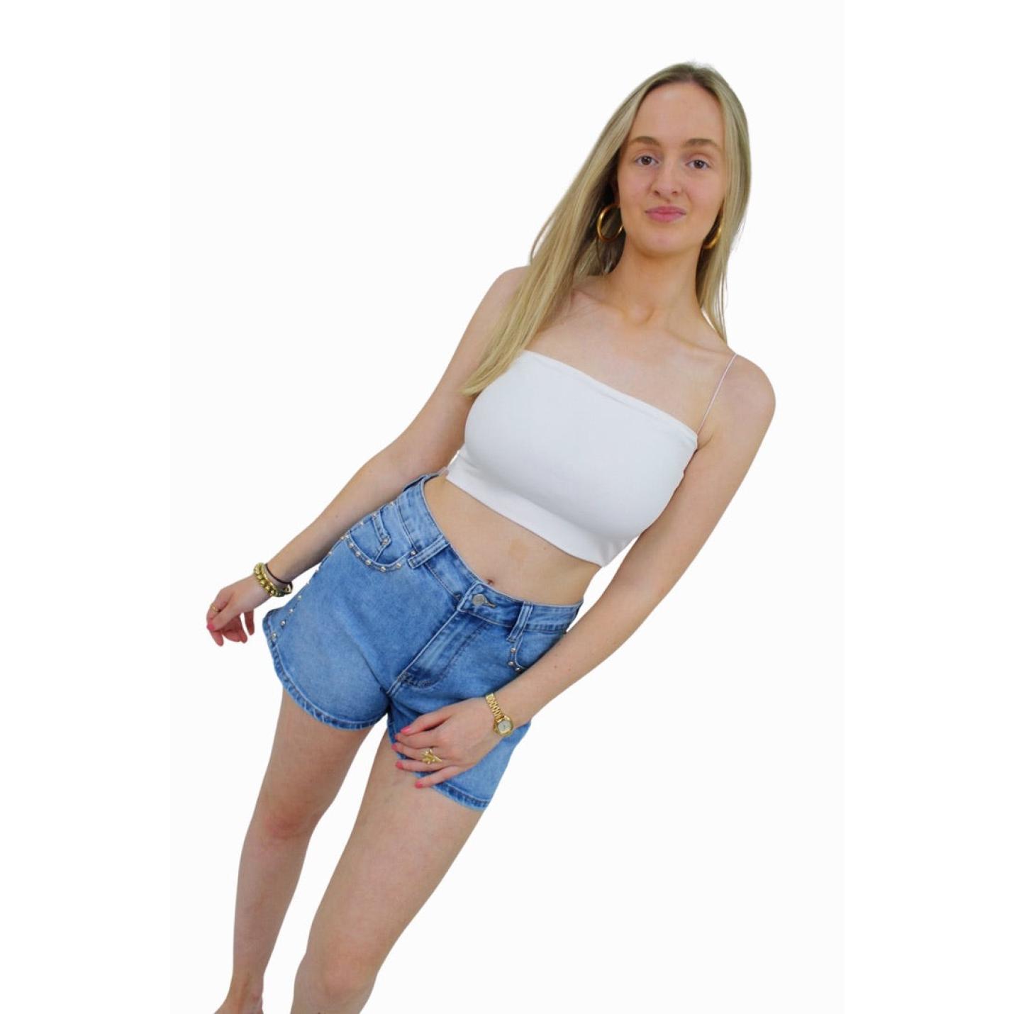 DENIM SHORT STUDS | BLAUW - 34/XS; Afbeelding: 4