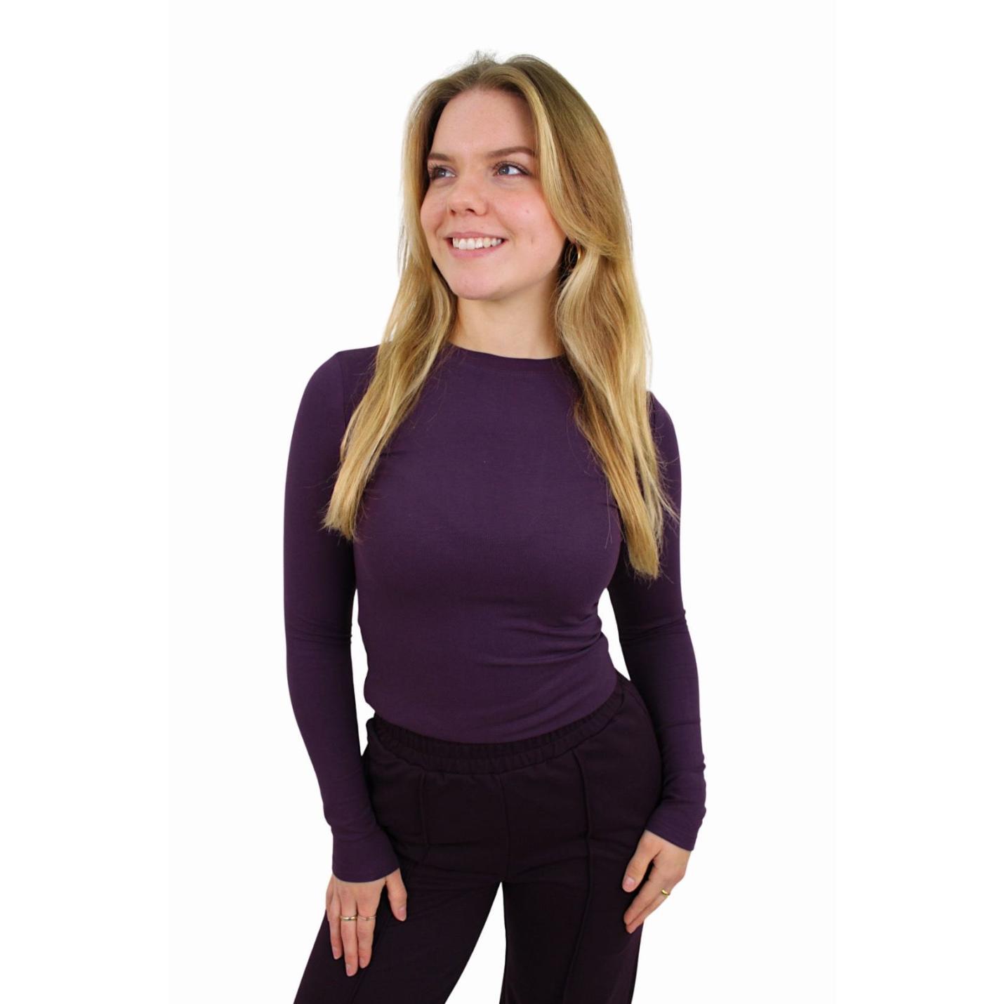 BY SWAN BASIC LONG SLEEVE TOP | AUBERGINE - S; Afbeelding: 4