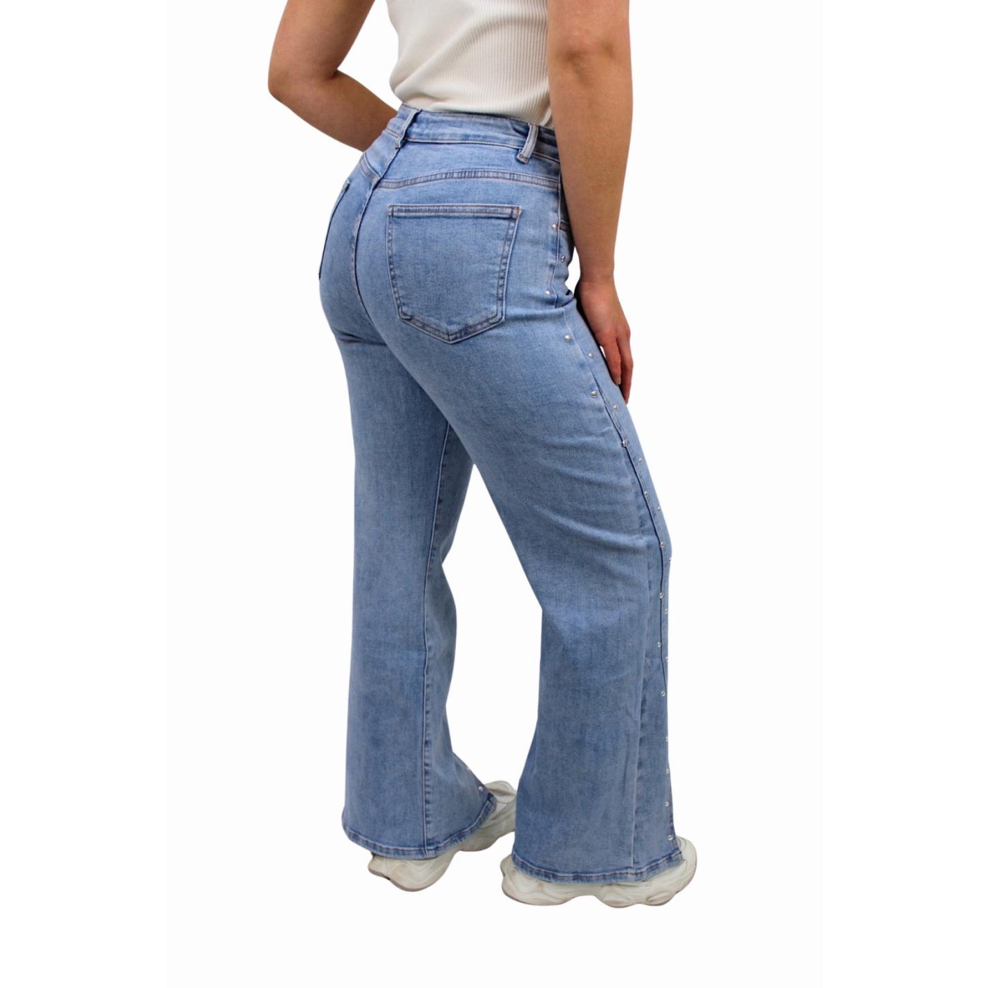 PETITE STUDS SPLIT JEANS ST6090-2 | LIGHT BLUE - 34/XS; Afbeelding: 2