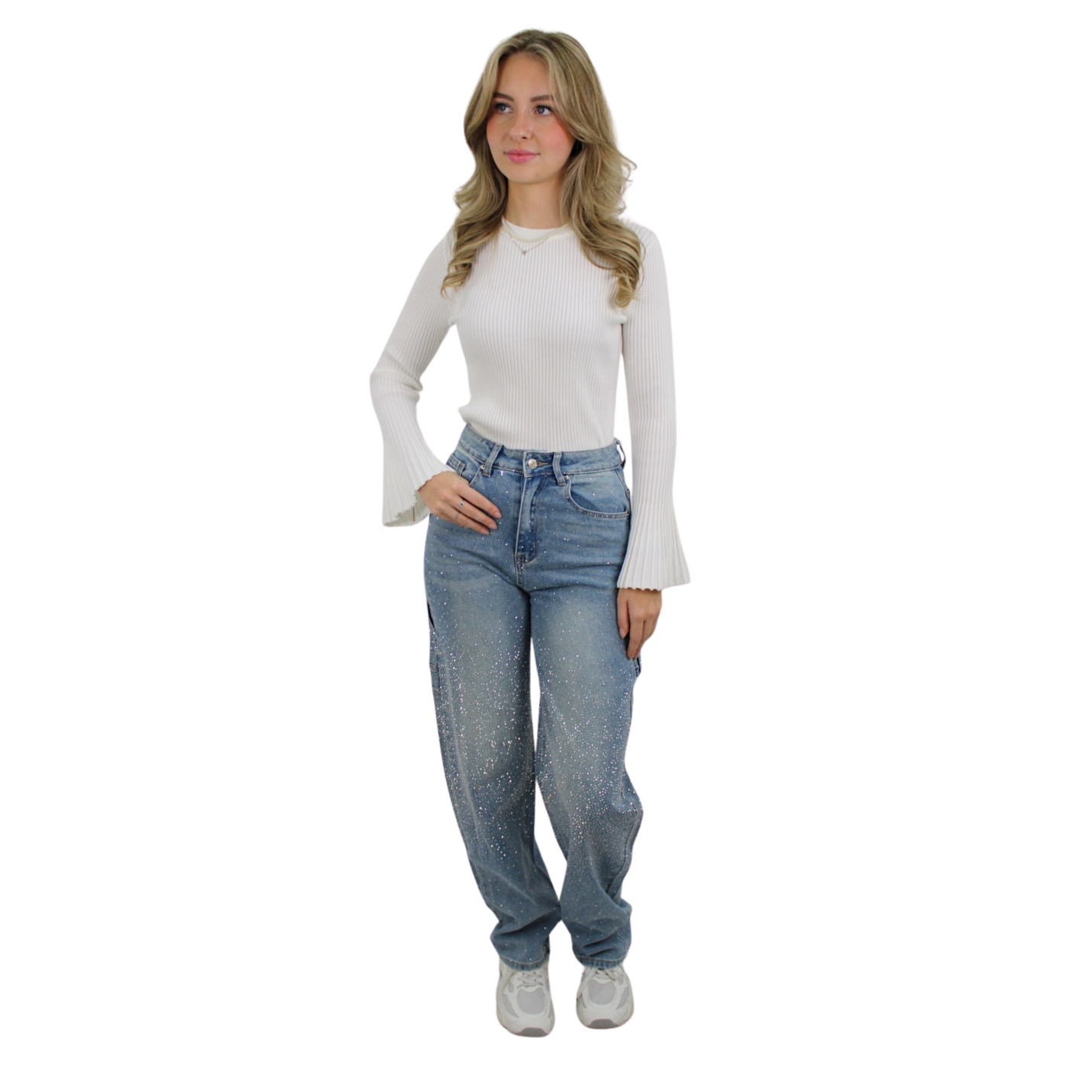 GLITTER BALLOON STRAIGHT LEG JEANS T72 | BLUE - 38/M; Afbeelding: 2