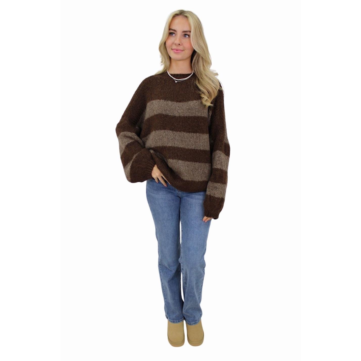 LEA STRIPED COMFY KNIT | TAUPE/BROWN; Afbeelding: 2
