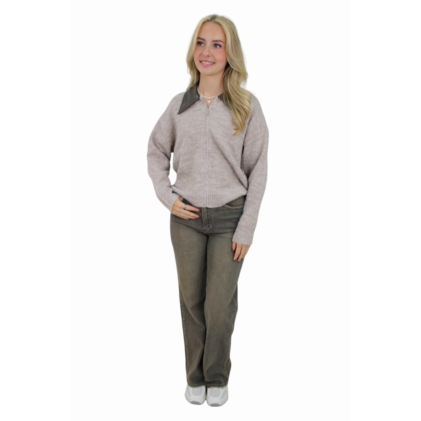 MACY ZIP CARDIGAN | LIGHT TAUPE; Afbeelding: 3