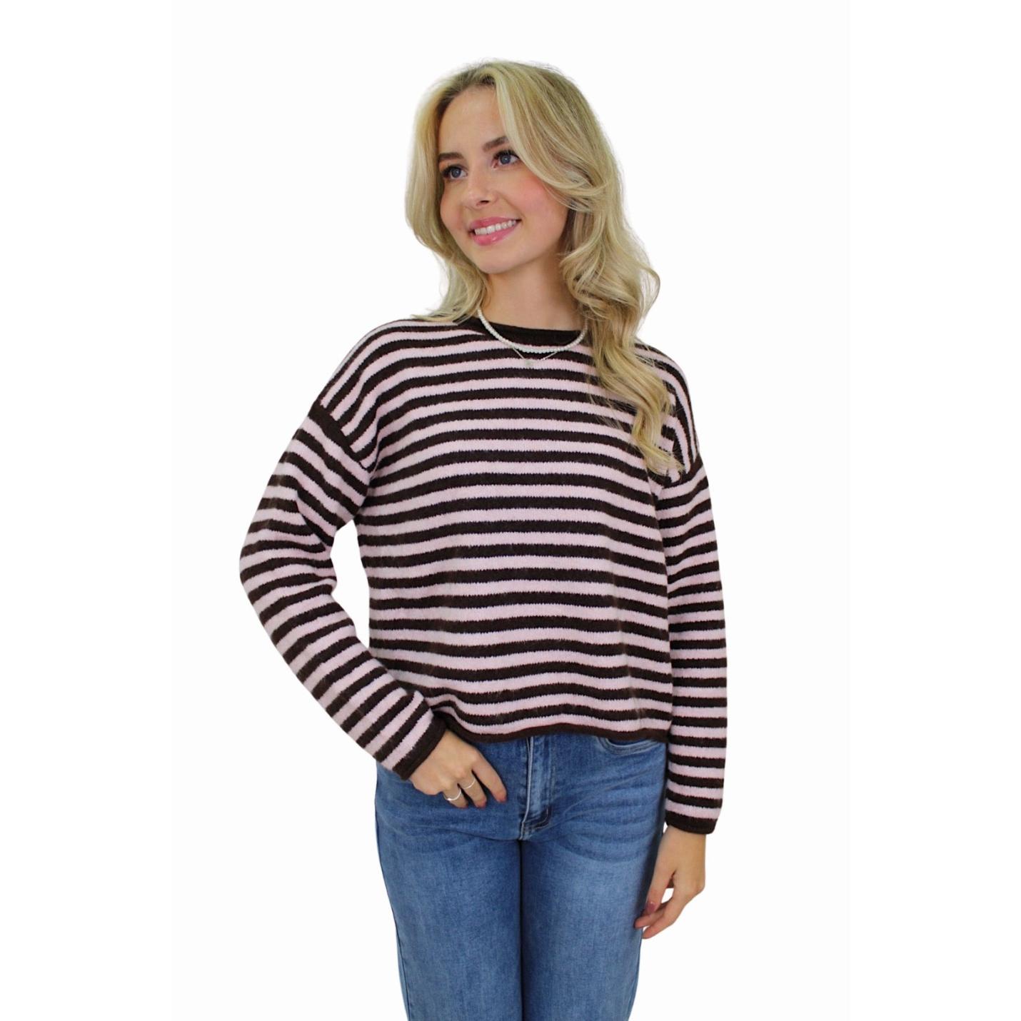 AMAYA SOFT STRIPED KNIT | BABYPINK/BROWN
