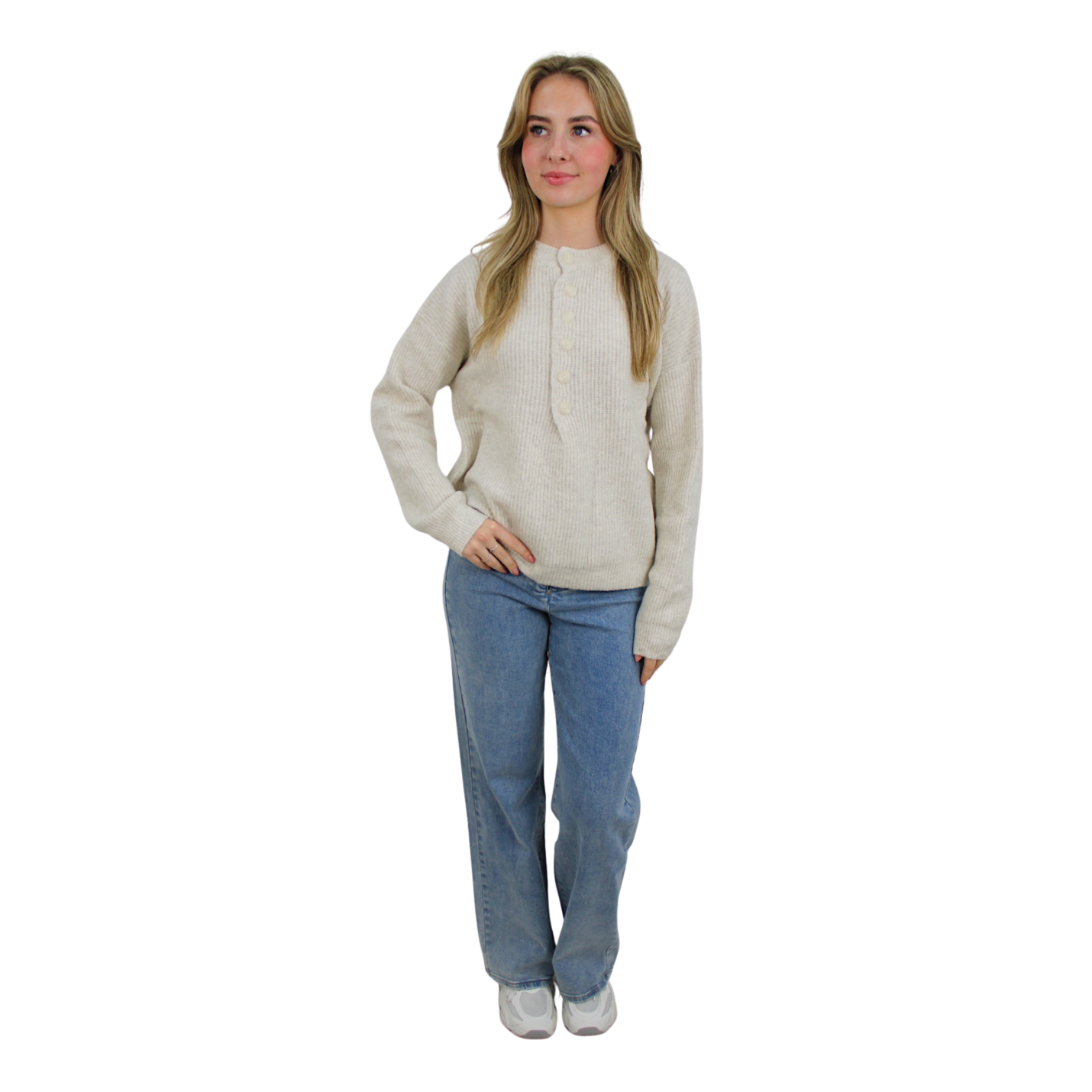 SADIE BASIC BUTTON KNIT | BEIGE - S/M; Afbeelding: 2