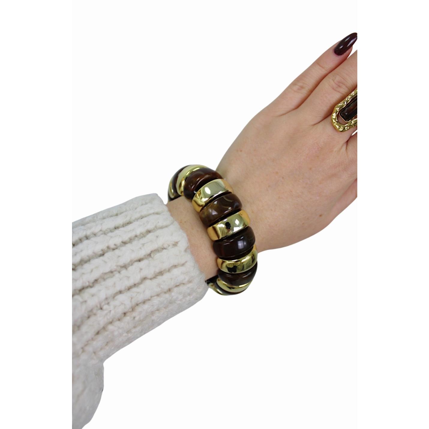 ELASTIC STONE BRACELET | OVAL BROWN