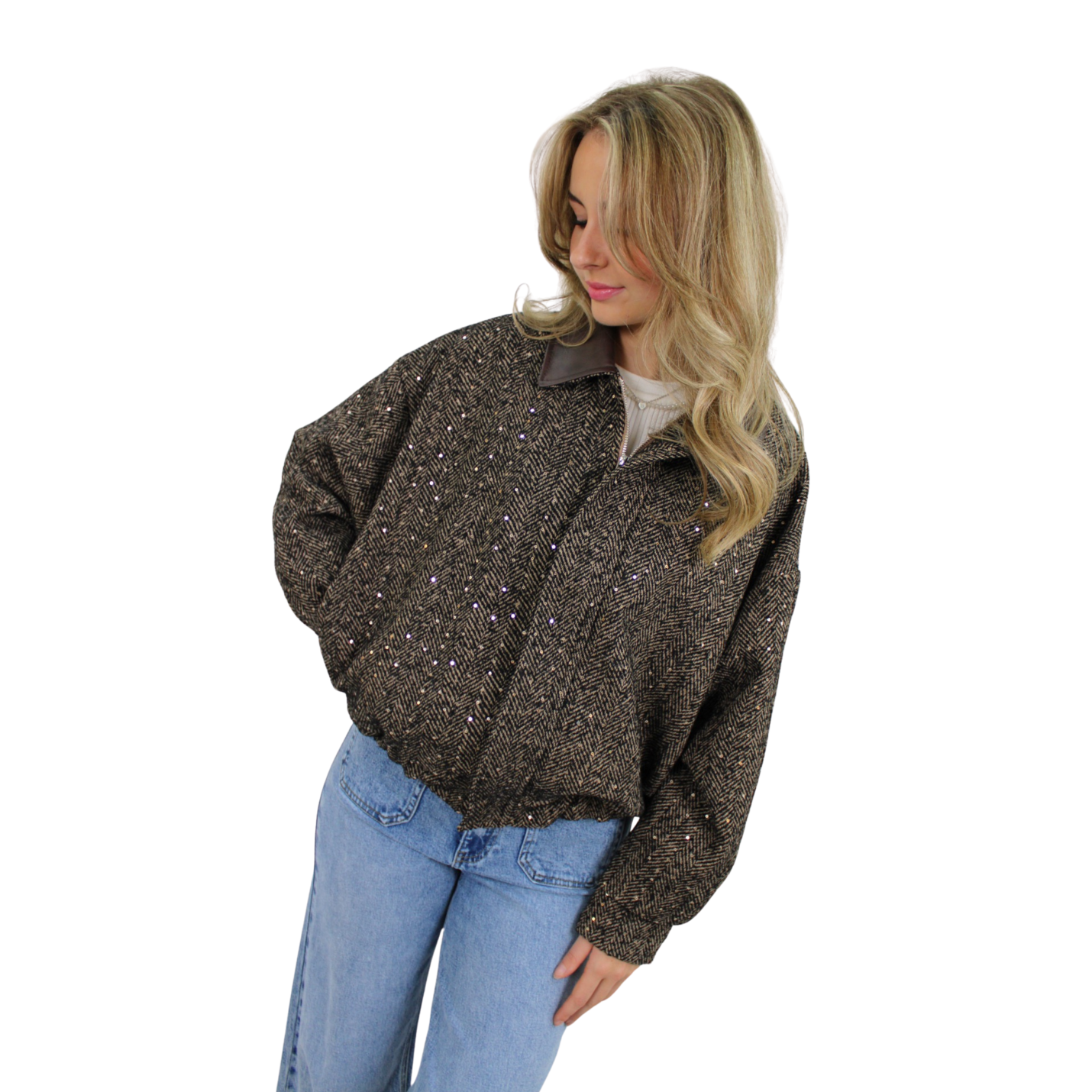 LOUA GLITTER BOMBER | BROWN; Afbeelding: 2