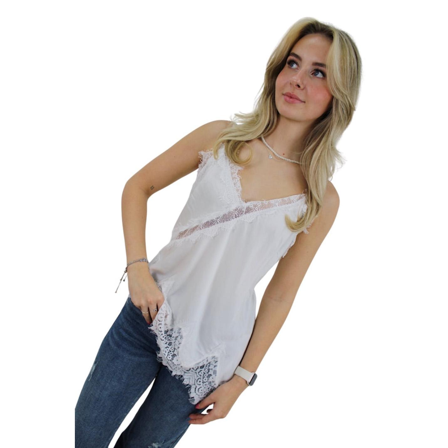 SATIN LACE TOP | WHITE